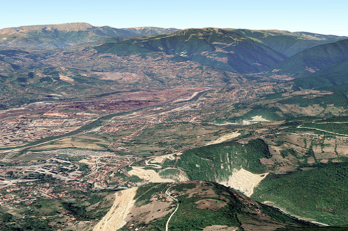 View from Kopilo over the Zenica basin towards Gradišće (© Google Maps)